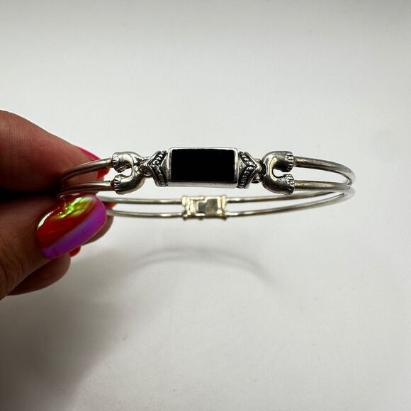 Vintage Sterling Silver, Onyx inlay bangle, hinge bracelet! - Picture 3 of 10